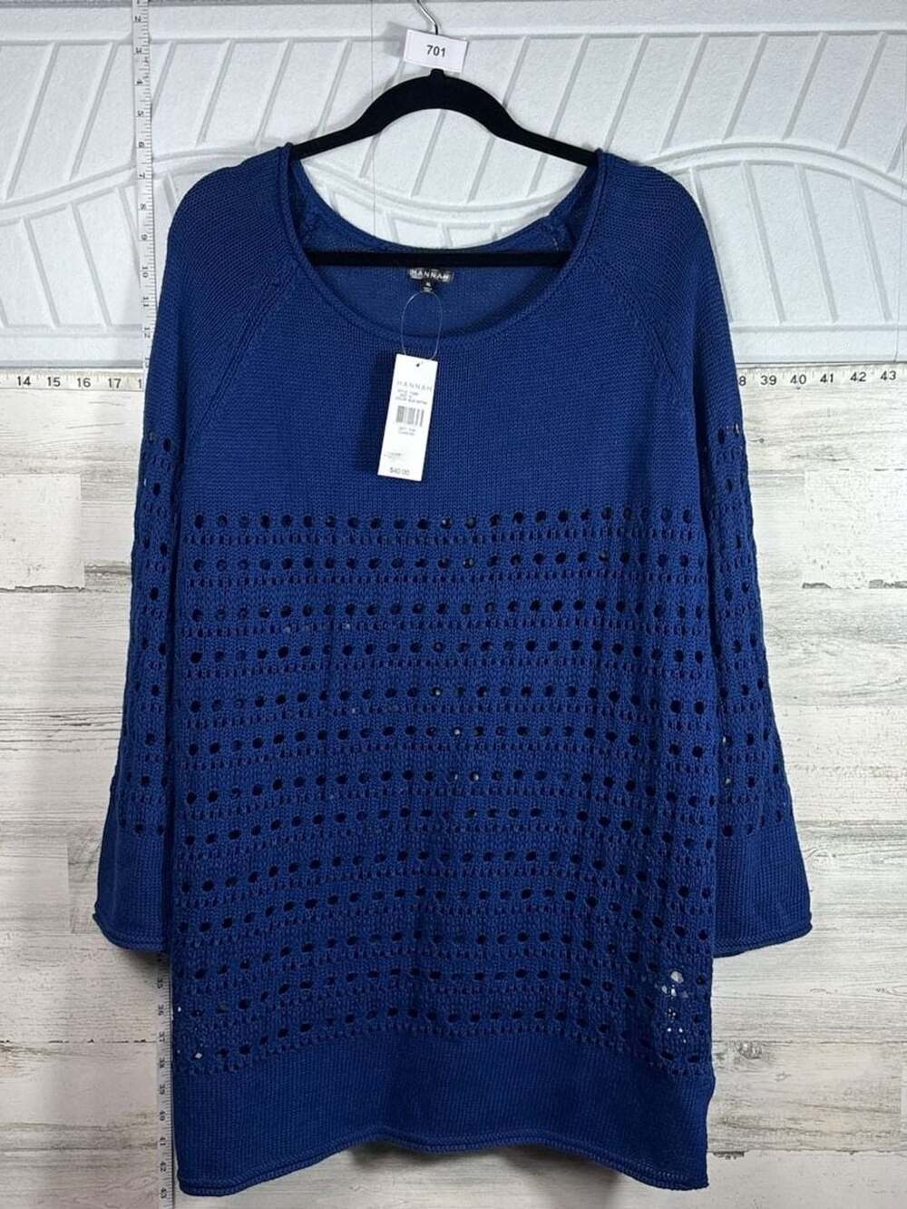 Hannah Style 71289 Blue Depths Pointelle Knit Sweater Size XL